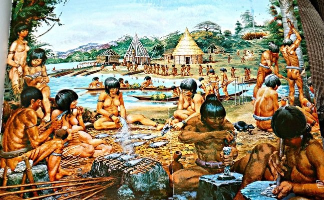 taino haciendo tareas diarias propias de los tainos