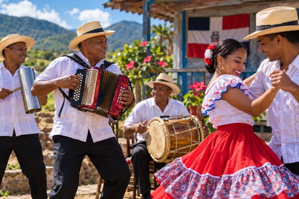 conjunto tipoico con bailarines de merengue tipico dominicano